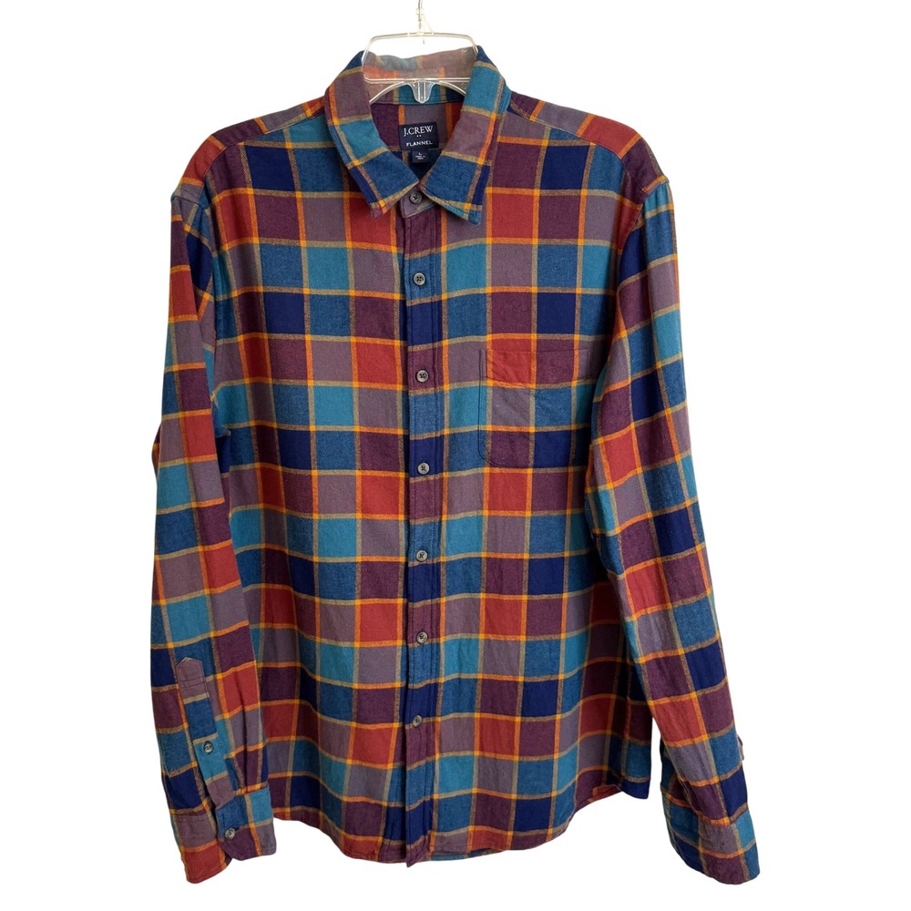 J. Crew Re-Imagined Flannel Shirt Mens Large Multicolor Plaid Cotton Button Down